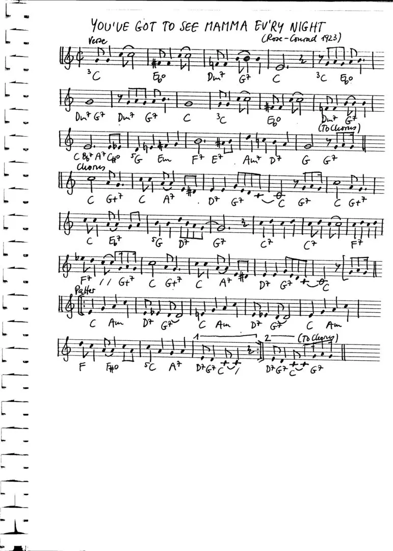 you've got to see mama every night free jazz leadsheet - Courtesy of the Jungle Jazz Band